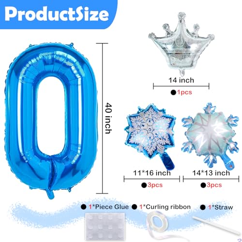 Image of Winter Snow Balloons Frozen Snow Themed Birthday, Silver and Blue Large Foil Mylar 40inch 3 Number Balloon with Crown for Princess Elsa Birthday Party Decorations Supplies for Women