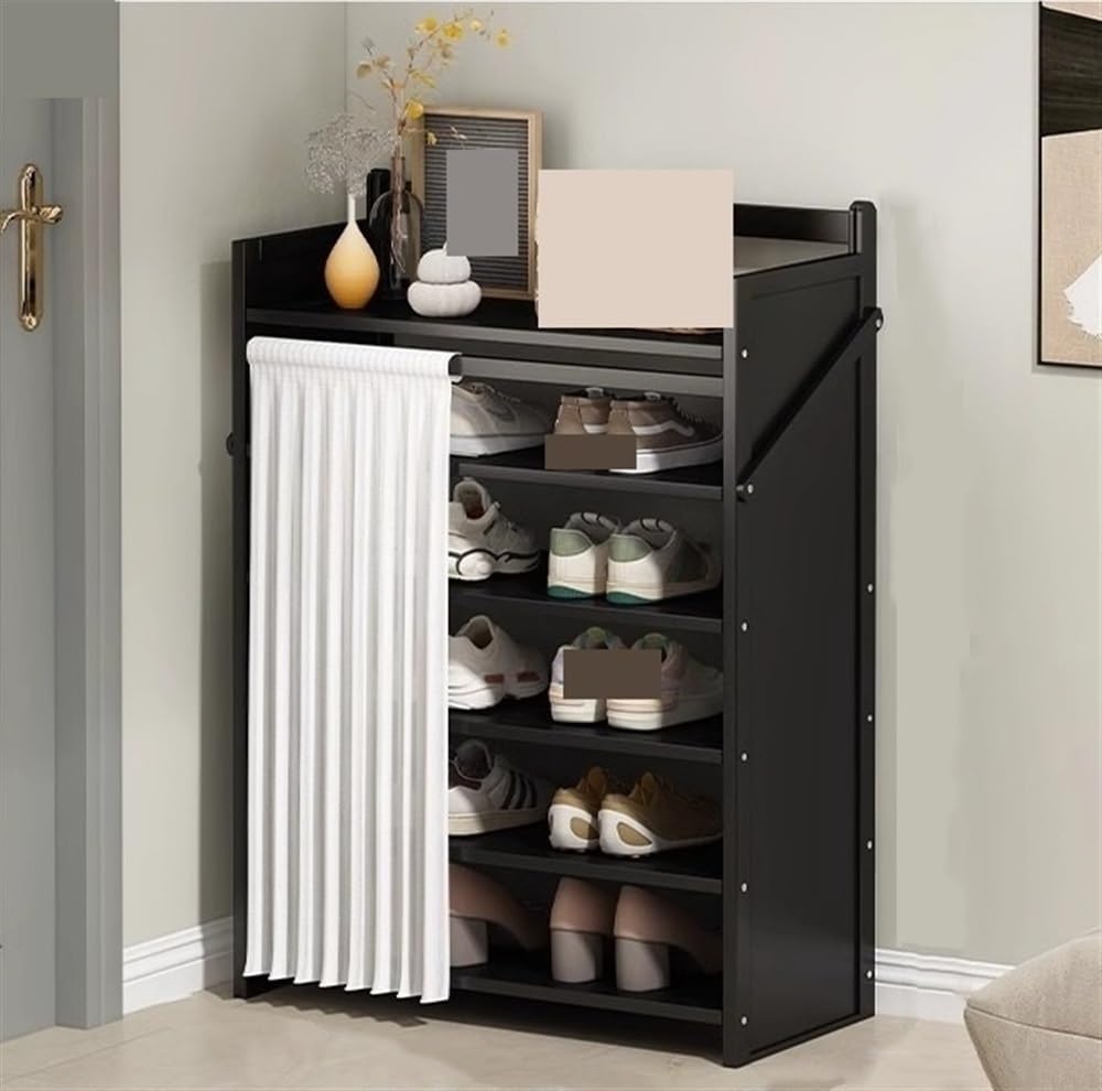 Meuble à chaussures peu encombrant pour entrée étroite : étagère en bambou pliable noire
