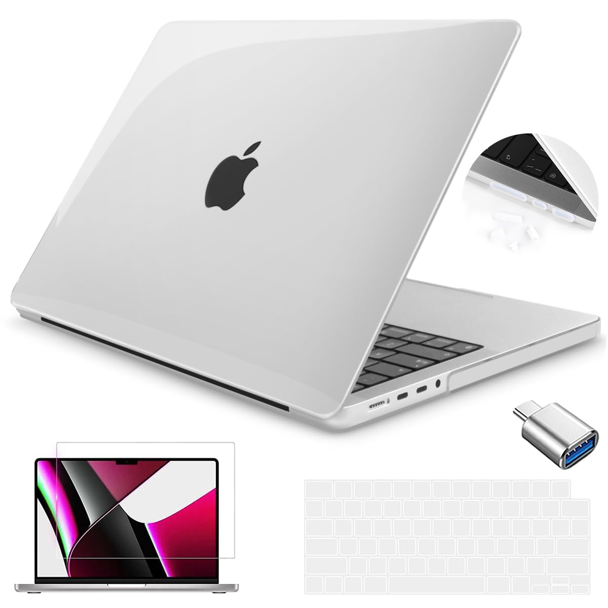 Teryeefi Clear Case for MacBook Pro 16 Inch 2023 2021 Release Model A2780 A2485, Plastic Hard Shell Case with Keyboard Skin & Screen Protector