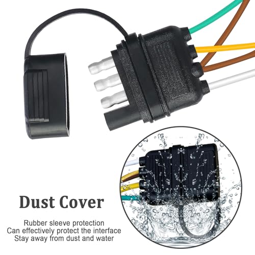 Image of 26FT 4 Pin 5 Wire Trailer Wiring Harness,Trailer Light Kit with Jacketed Cable (16AWG),4 Way Flat 5 Wire Plug for Rewiring RV Boat Both-Side Taillights