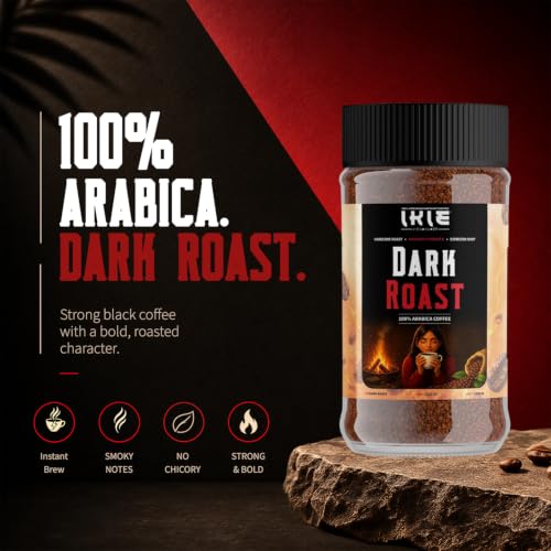 Image of IKIE Dark Roast Instant Coffee Powder 100g (Pack of 2) | 100% Arabica Freeze-Dried | No Chicory | Intense Bold Flavour | Strong Black Coffee