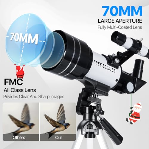 Image of Telescope for Adults Astronomy 70mm Aperture 300mm Focal Length Portable Astronomical Telescope for Beginners Age Over 8 Years Old with Wireless Remote Carry Bag Tripod(White)
