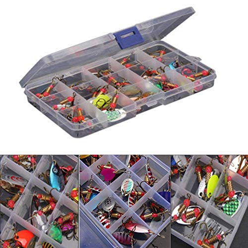 Skyout Leurres Peche Carnassier, Amorce De Pêche De Brochet Beaucoup 30pcs Coloré Carpe Cuillère en Métal Pêche Amorce Tige Tournante Appât Contrebasse Cover