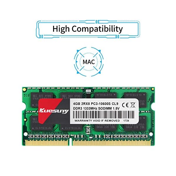 Kuesuny 8GB Kit (2x4GB) PC3 10600S DDR3 1333MHz 2RX8 Dual Rank PC2-10600 DDR3-1333 Sodimm 1.5V 204-pin Sdram Non-ECC Unbuffered Módulo de Memoria RAM para portátiles - Image 3