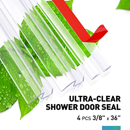 Fcsotsps Shower Door Bottom Seal Set - 4 Pcs 3/8" X 36" Shower Door Sweep For 3/8 Inch Glass, Frameless Glass Shower Door Seal Strip - Stop Shower Leaks And Create A Water Barrier (10 Mm) #TOP1
