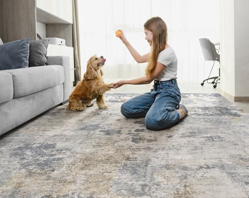 7x10 Area Rug Living Room Rugs - Washable Neutral Modern Abstract Soft Thin Large Rug Indoor Floor No Slip Rug Carpet for Bedroom Under Dining Table Home Office Decor - Blue Grey