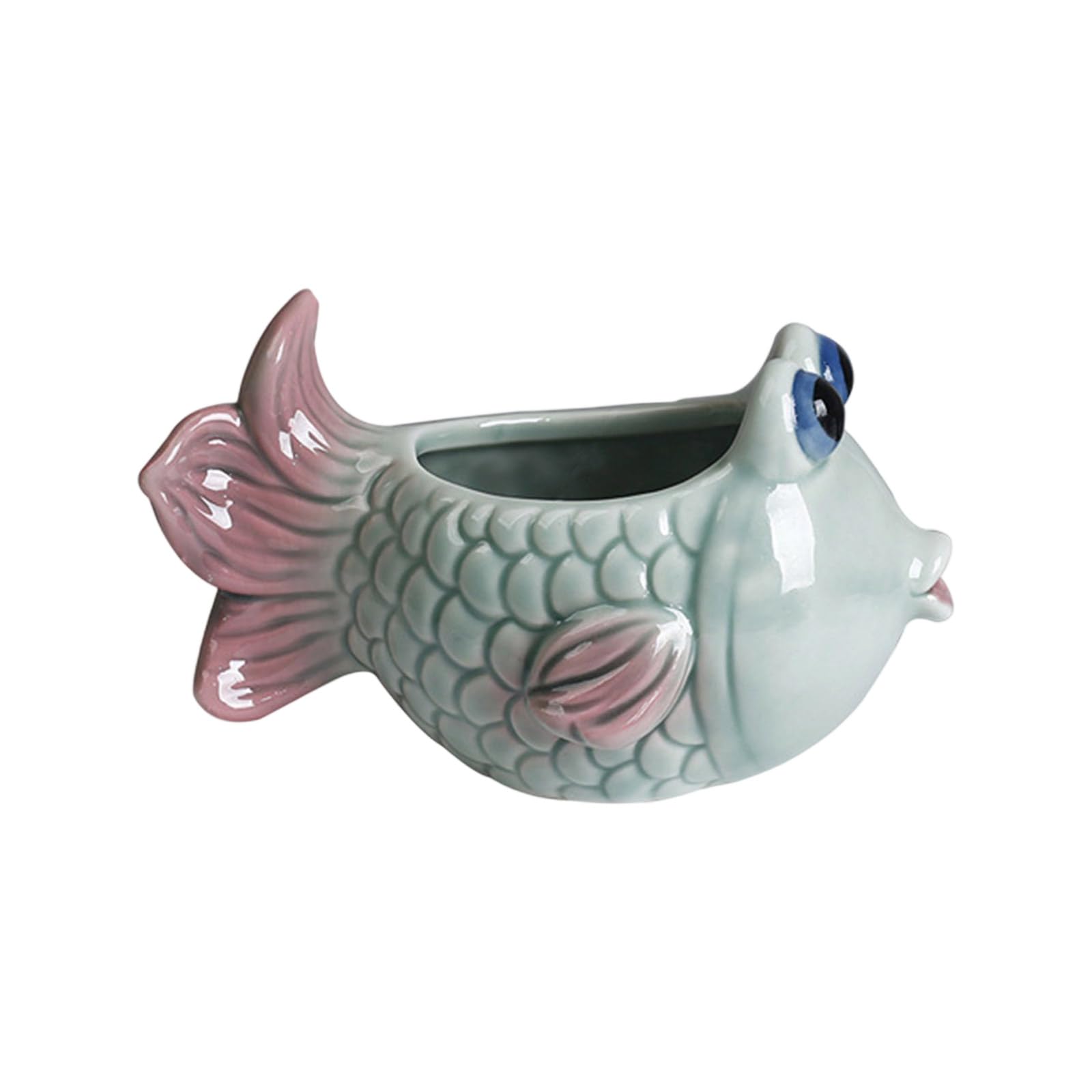 Msioytog Ceramic Fleshy Plant Container Planter Fish Shape Window Box Cactuses Plant Container Mom Bedroom Desk Home Decoration