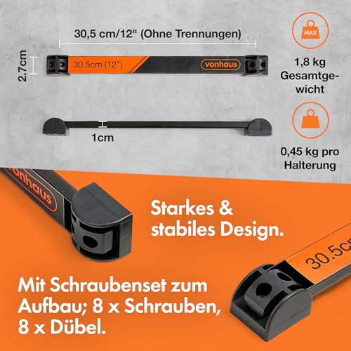 VonHaus 4 Stck 30,5 cm Magnetische Werkzeug Wandhalterung – Robuste Magnetleiste für Werkzeugwand – Magnetleiste Werkzeug Set für Schraubenschlüssel- und Schraubenzieher - 1.8 kg Kapazität