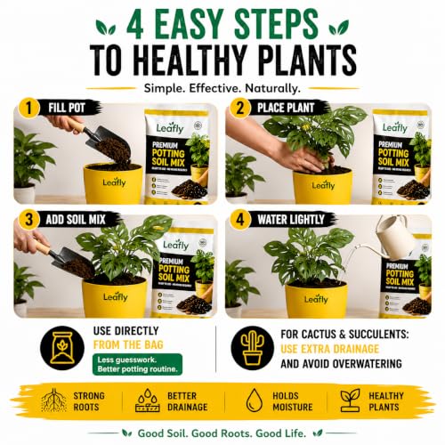 Image of Leafly Ready to Use Potting Soil Mix | Enriched with Vermicompost, Cocopeat, Neem Cake, Mustard Cake Powder, Bone Meal, River Sand & Rice Husk | Nutrient Rich Soil for Indoor & Outdoor Plants 10 kg