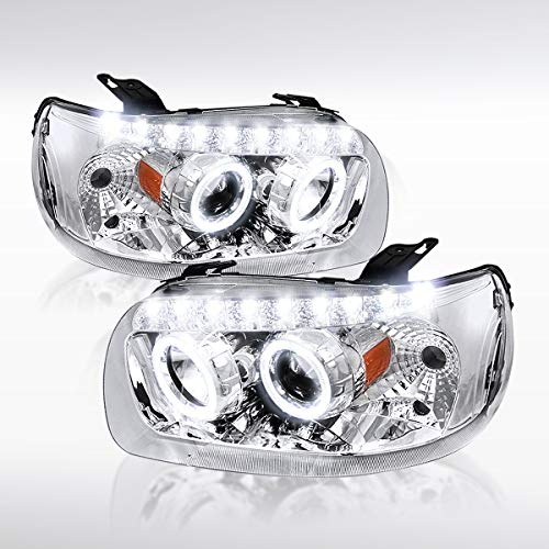 AUTOZENSATION Compatible with 2005-2007 Ford Escape Chrome Housing Clear Lens Projector SMD LED Headlights Lamps L + R Pair Headlamp