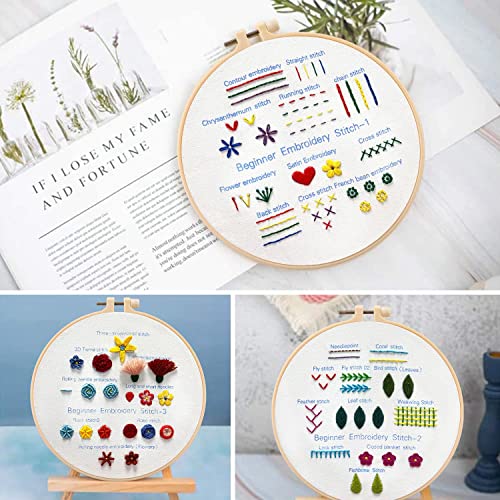 Just Meet You Embroidery Starter Kit With Pattern And Tool, 3 Sets Embroidery Kits For Adults & Kids To Learn 30 Stitches, Hand Cross Stitch Kits For Beginners, Basic Patterns Practice #TOP4