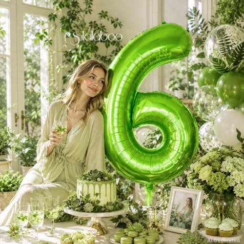 Image of 40 Inch Green Number 6 Balloon Lime Big Large Helium Number 0-9 | Giant Digital 6th Foil Mylar Party Balloon for Birthday Party Anniversary Graduation Decorations