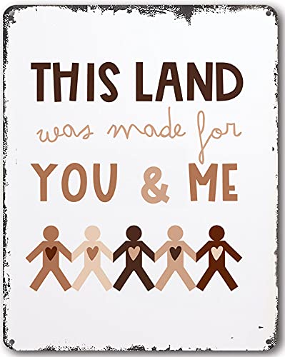 Bioprocess Póster de igualdad con texto en inglés «This Land Was Made For You And Me», póster de diversidad positiva, decoración del hogar, póster de metal, 8 x 12 pulgadas