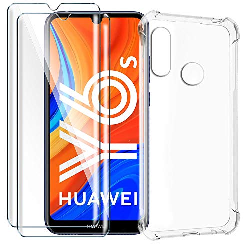 HYMY Funda para Huawei Y6S 2019 + 2 x Cristal Templado - Transparente Tapa TPU Silicona [Refuerzo de Cuatro Esquinas, Absorción de Golpes] Caso Carcasa para Huawei Y6S 2019 (6.09')