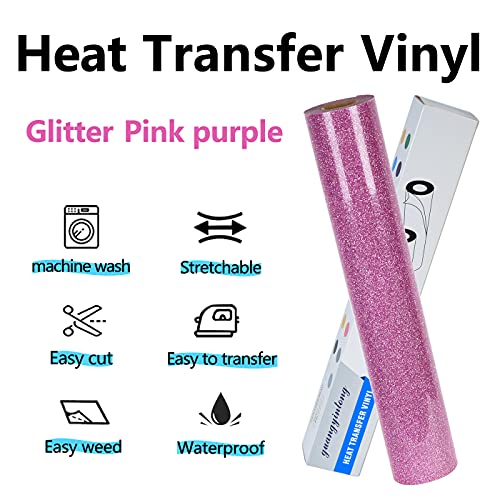 Image of guangyintong Glitter Purple Pink Heat Transfer Vinyl HTV Rolls, 12 inch x 8ft Iron on Vinyl for T-Shirts Glitter Purple Pink HTV Vinyl for All Cutter Machines Easy to Cut & Weed for Heat Vinyl Design