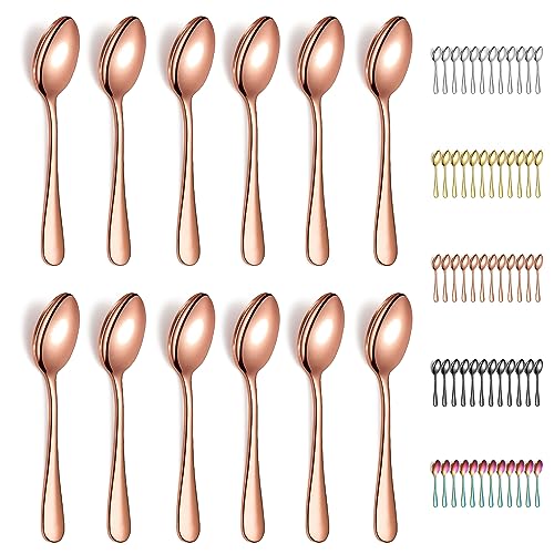 Evanda Teelöffel Roségold 12er 14cm, Kaffeelöffel aus Titainium Rosévergoldung Edelstah, Espressolöffel, Dessertlöffel, Kleine Löffel, Besteck für Tee, Kaffee, Dessert, spülmaschinenfest