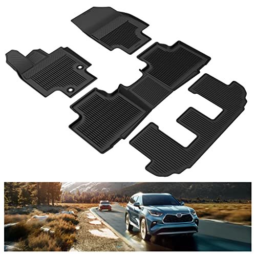 KIWI MASTER Floor Mats for 2020-2026 Toyota Highlander OEM Replacement PT908-48200-20 Custom Fit All Weather Car Mats Heavy Duty TPE Floor Liners 1st & 2nd & 3rd 3 Row Black