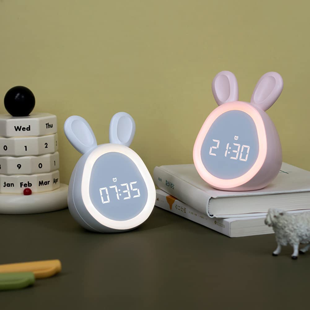 Baby-Nachtlicht Wecker mit Kaninchenlampe, LED-Smart-Nachttischlampe für Babys, Mädchen, Neugeborene - Niedliche Schlafzimmer-Dekoration