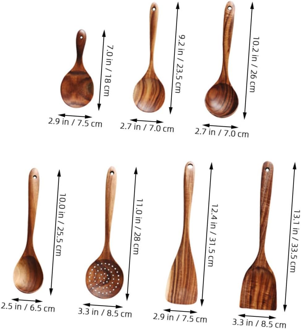 SAFIGLE Natural Wood Cooking Spoon Kitchen Utensils Non-stick Safe Wooden Spoons with Strainer for Home Restaurants Shops Ergonomic Grip Scratch-resistant Kitchen Supplies