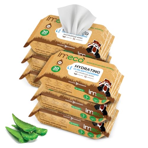 Image of IMECO Bamboo Wet Wipes | 180 Wipes (30 Wipes X Pack of 6) | Aloe Vera Facial Wipes | Makeup Remover Wipes | Cleansing Face Wipes | Wet Wipes for Women & Men | Paraben & Alcohol Free