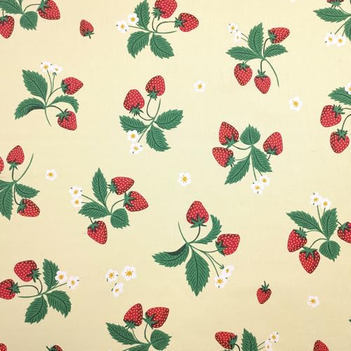 Panini Tessuti, Tela Panama Fresas, se vende por medio metro, ancho fijo 140 cm; 1 cantidad = 50 cm; 2 unidades = 100 cm – Decoración, sillas, sofás, bricolaje