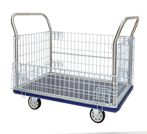 T-EQUIP Gitterwagen GW-313, verzinkt, B x T x H: 124 x 76 x 100 cm, 500 kg Tragfähigkeit, Silber/Blau - Rollwagen mit Gittern, Lagerwagen, Rollbrett, Kiste