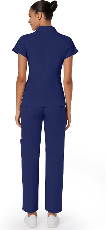 Medical Scrubs for Women Set - Slim Fit V-Neck Nurse Uniform Top & Soft Relaxed Scrub Pant for Women with 9 Pockets