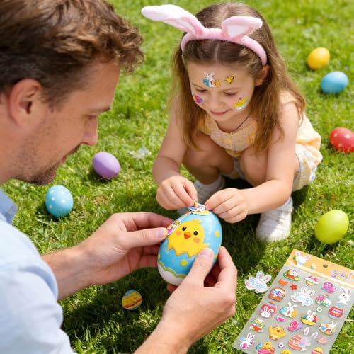 8 Stück 3D Ostersticker Kinder Aufkleber, Aufkleber Ostereier, Osterhase Osterküken Motive, für Osterdeko Ostereier DIY Geschenke