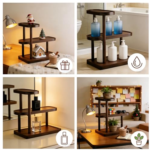 Image of Wooden Bathroom Counter Organizer,Vanity Makeup Organizer and Storage for Skincare,Perfume Lipsticks,Nail Polishes,Ideal Storage Solution for Spices,Handmade Toys,Office Supplies (Staggered 3-layer)