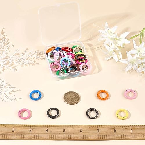 CRASPIRE 36Pcs 18 Styles Spring O Rings 20mm Small Round Snap Clip Spring Gate Rings Alloy Key Clasps for Keychains Bag Purse Handbag Collars Bags DIY Craft Jewelry Making - Image 3