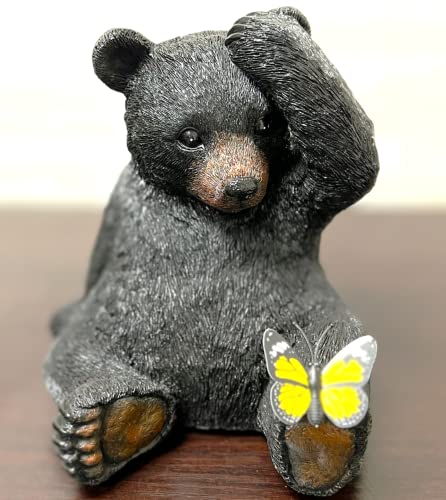 Amajy Figurine In Whimsical Sitting Black Bear And Butterfly Design Statue Figurine For Cabin Lodge Style Home, Office Decoration (Cell Phone Stand/Holder) #TOP1