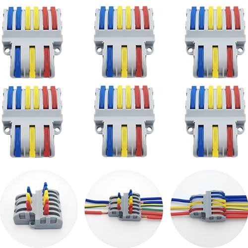 Morsettiere Elettriche, CESFONJER SPL-63 Morsetti Rapidi Elettrici, 3 in 6 fuori Connettore Bilaterale, Leva Connettore cavo elettrico (6 pcs)