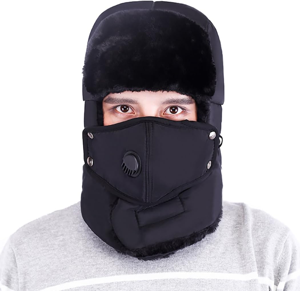 Winter Trapper Hat For Men & Women - Warm Ear Flap Trooper Cap With Detachable Mouth Cover
