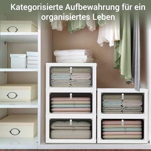 COOSEYA 23L*4 Aufbewahrungsbox mit Deckel,Faltbare Aufbewahrungsboxen mit Rollen, Plastikbox mit Deckel Bücherkiste Bastelmaterial Kleider Aufbewahrungsbehälter Klappbox