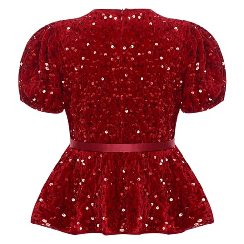 Kids Girls Sparkly Peplum Tops Short Sleeve Sequin Dressy Blouses Party Glitter Velvet Shirts2