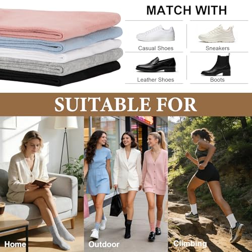 Image of Chalier 5 Pairs Slouchy Socks for Women, Soft Cotton Crew Socks | Breathable Blend, Elastic Cuff, Cute Roll Top, Calf Scrunch Tube, Easy Pull On, Flexible Stretch Motion, Casual Daily Wear