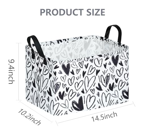 Image of Valentine's Day Gift Basket Rec Black Heart Print Box Hamper Storage Basket Collapsible Organizer Bin Gift Shelf Baskets for Home and Kitchen