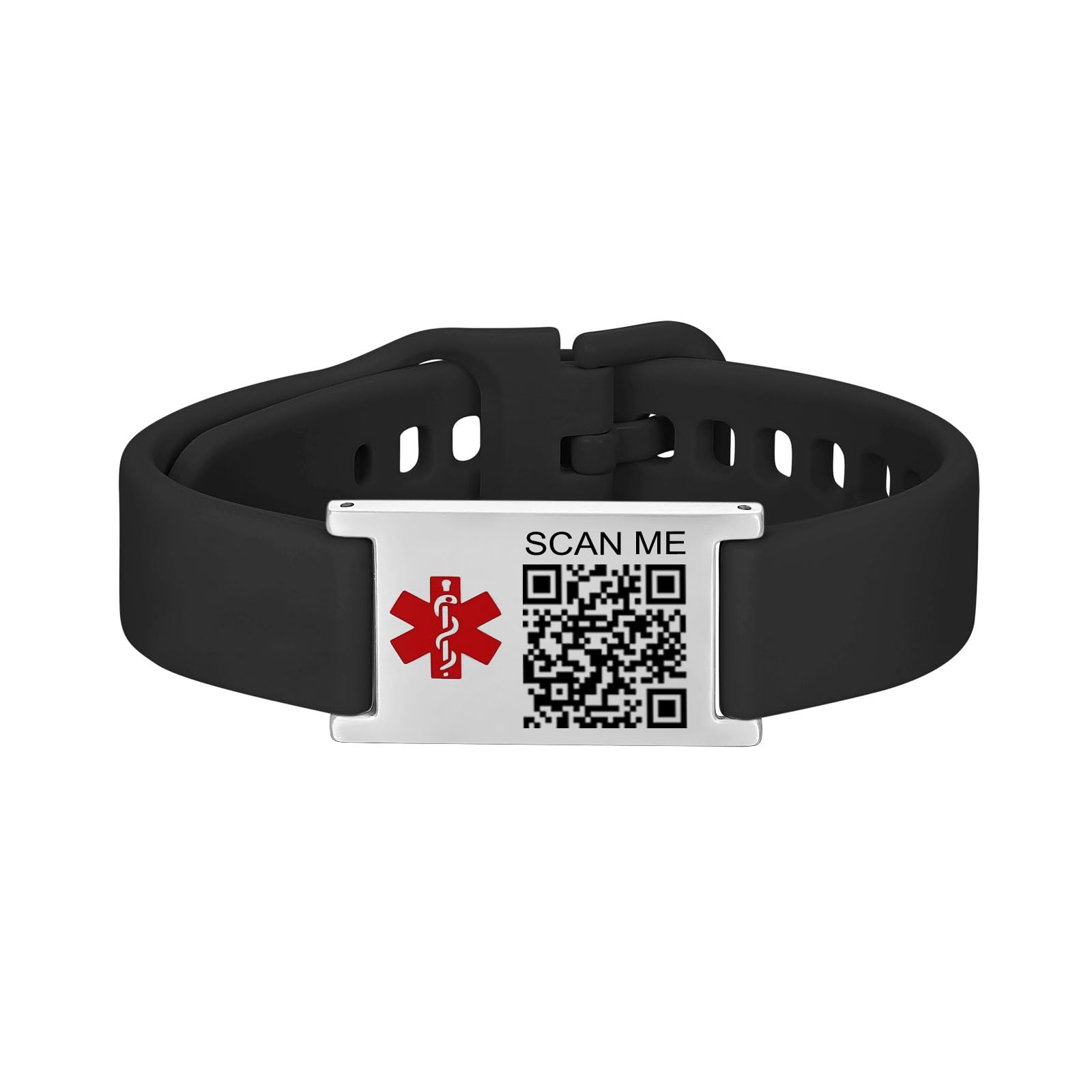 LinnaLove Medical Alert ID Bracelet – Adjustable Silicone Band, Custom or Pre-Engraved Options, QR Code Available