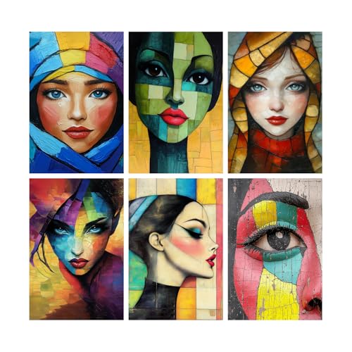 Image of SiddArtify Abstract Portrait Wall Art Prints Set - Modern Woman Poster Decor for Living Room Bedroom Office - 8x12 Sticker Pack of 6