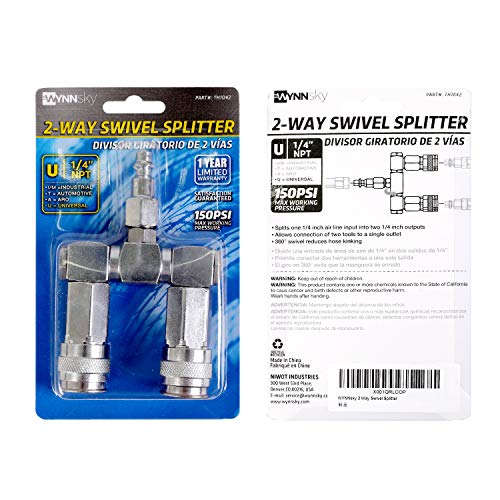 Wynnsky Air Hose Splitter, 2-Way Quick Connect Manifold With 2Pcs Universal Type Coupler And 1Pc Industrial Type Plug, Swivel Air Compressor Accessories Fittings #TOP6