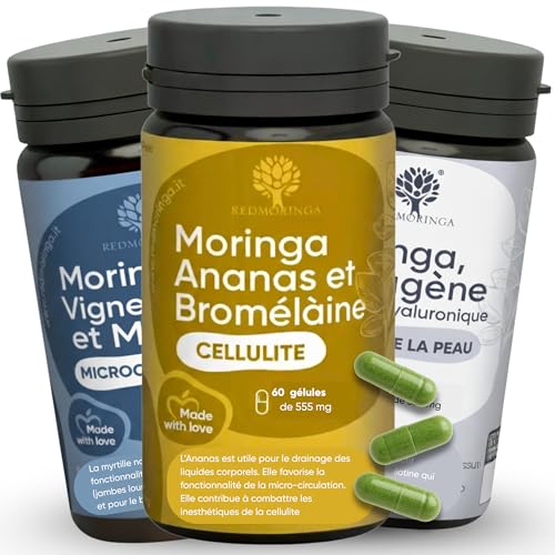 Traitement Drainant Anti-Cellulite et Rétention d'Eau - Ensemble Complément Alimentaire Ananas Moringa, Bromélaïne, Myrtille Noire et Moringa - Produit en Italie (Traitement Jambes Parfaites)