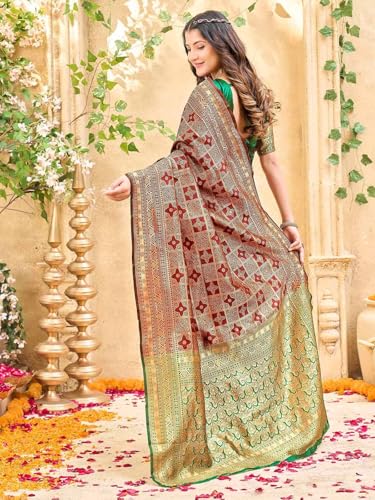 Image of Satrani Women's Silk Banarasi Weaving Saree with Unstitched Blouse Piece