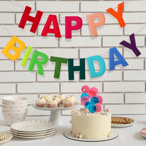 Image of Mindsoft Felt Happy Birthday Garland Rainbow Banner Reusable Happy Birthday Sign Party Supply for Party Decor(Rainbow Color,Normal)