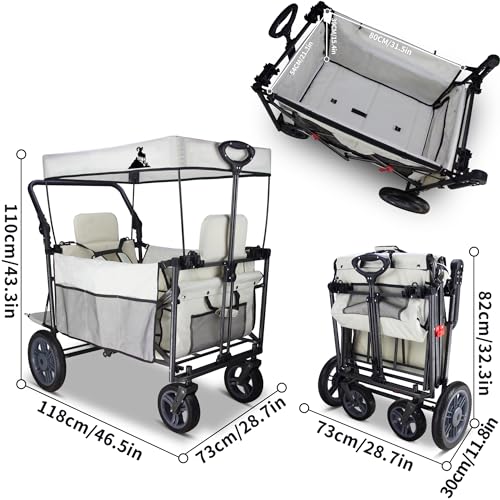 TOPWELL キャリー ワゴン屋根付 アウトドアワゴンシートとシートベルト付き大容量120 kg荷重 荷室の長さ110cm 長物対応 キャリーワゴンアウトドア カート ワゴン アウトドアキャンプ ブレーキ付き の商品画像 6