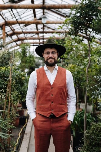 Men's 3 Piece Linen Suit for Men Wedding Suits Slim Fit Blazer Vest Pants Wedding Prom Suits3