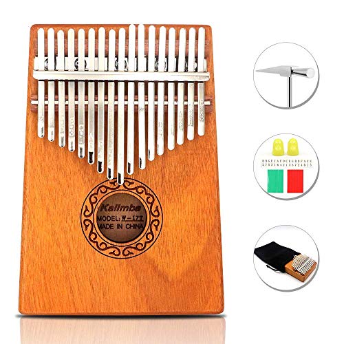 AUSYDE Piano de pouce Kalimba à 17 touches en acajou massif de haute qualité avec étui portable et protection du pouce pour les amateurs de musique débutants
