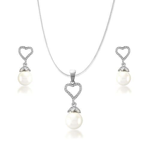 925 Sterling Stylish Heart Design Silver Pendant Set For Women CHPEML011