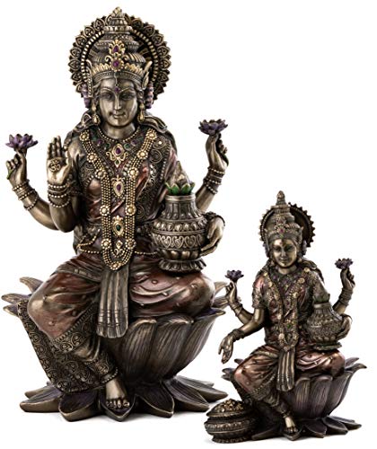 Estatua Hindu Lakshmi Sentada en Bronce 12.5 Pulgadas miniatura 7