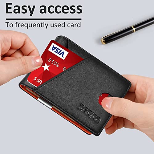 Image of Mens Slim Wallet Money Clip: Bifold Leanther Wallets RFID Blocking Front Pocket Wallets Credit Card Holder with ID Window Gifts for Men