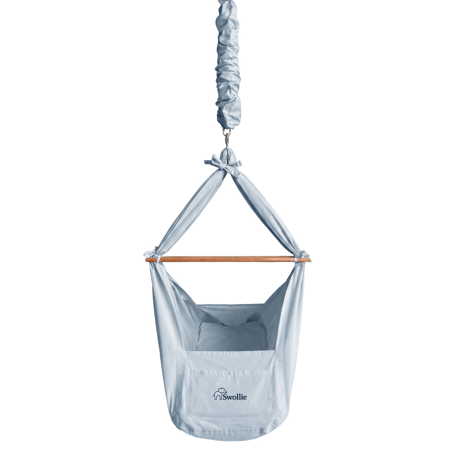 Premium Baby-Federwiege Blau | Bio-Baumwolle | für Babys ab Geburt bis 15 Kg | Schafwollmatratze | ergonomische Liegefläche |